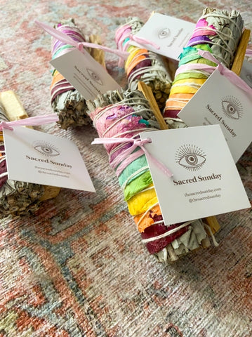 Chakra Smudge Duo - Rainbow Sage Wand + Palo Santo Stick