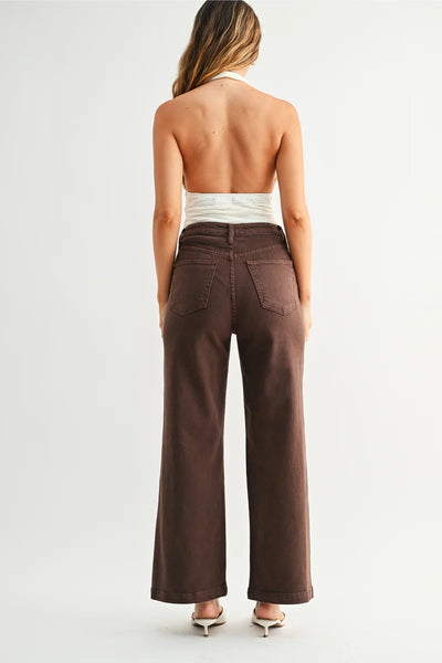 Patch Pocket Wide Leg Jeans -- Dark Brown