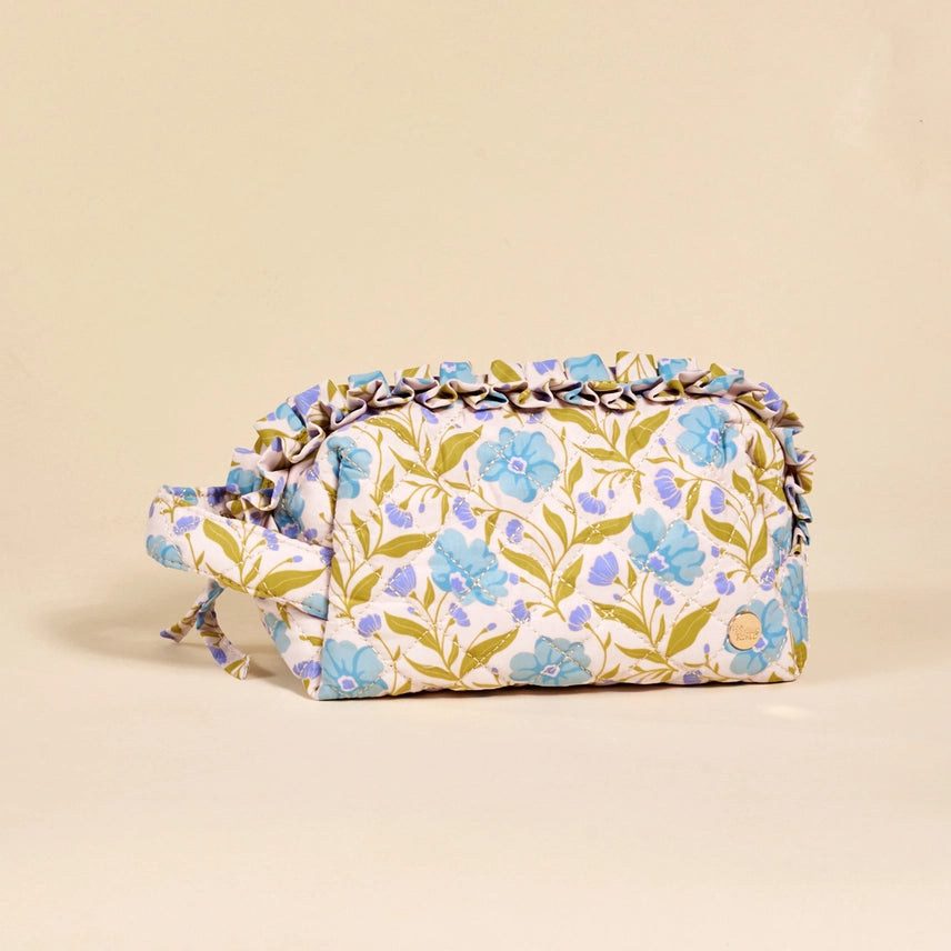 Quilted Cosmetic Pouch – Poppin' Petals Aqua