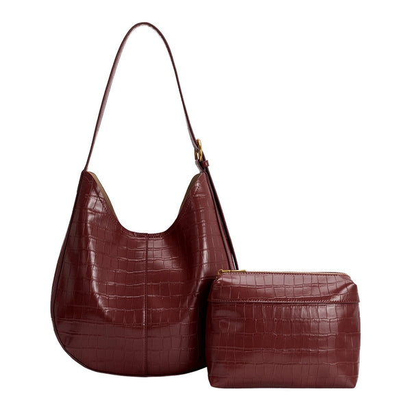 Stefanie Vegan Leather Shoulder Bag - Burgundy