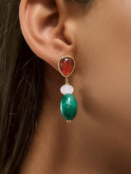 Burée 18K Boho Beaded Earrings - Green
