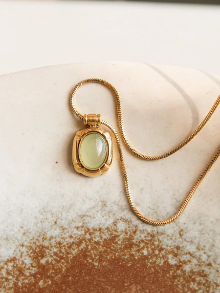 Dax 18K Natural Stone Necklace - Green