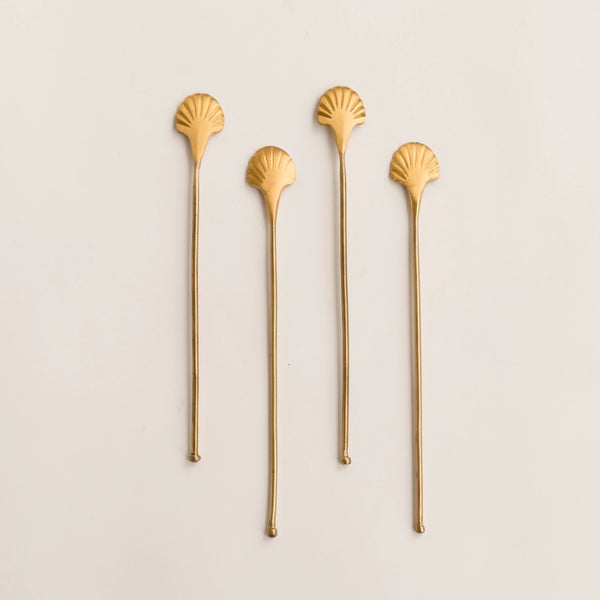 Brass Seashell Drink Stirrers - Set of 4