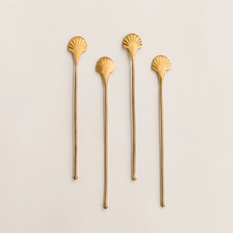 Brass Seashell Drink Stirrers - Set of 4