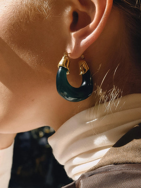 Arlowe Black Resin Hoop Earrings