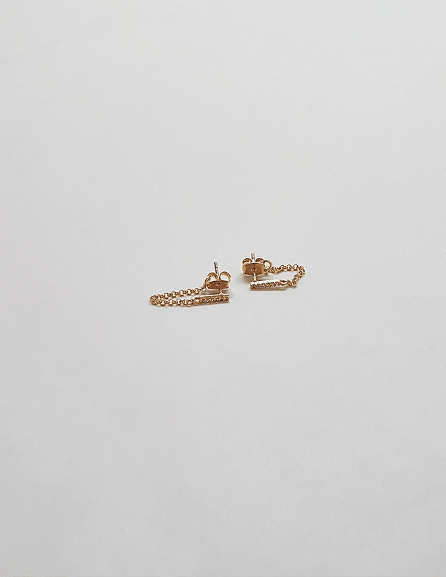 Gold Chain Huggie with Pave Bar Studs