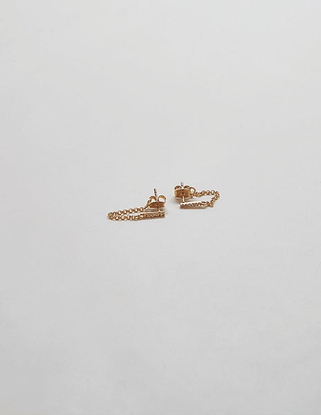 Gold Chain Huggie with Pave Bar Studs