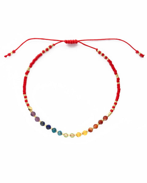Healing Gemstone Stacking Bracelet - Red Chakra Rainbow