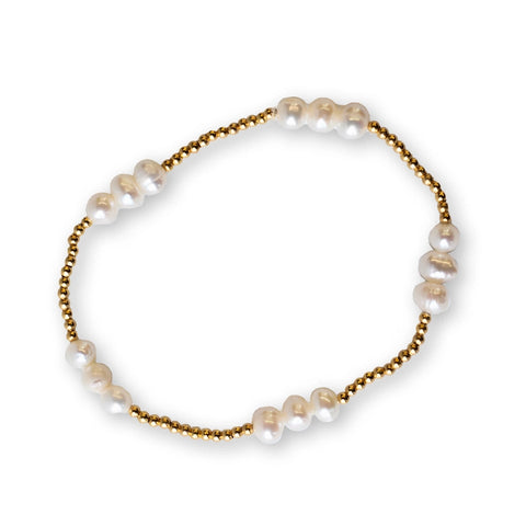 Gold Beaded Stretch Bracelet - Pearl Trio