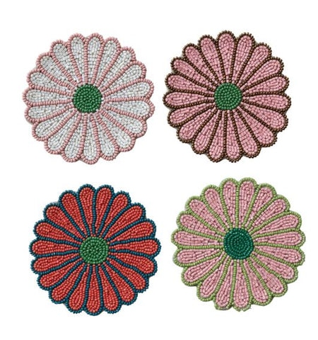 Beaded Flower Coasters - Set of 4