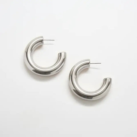 Silver Medium Chunky Hoop Earrings