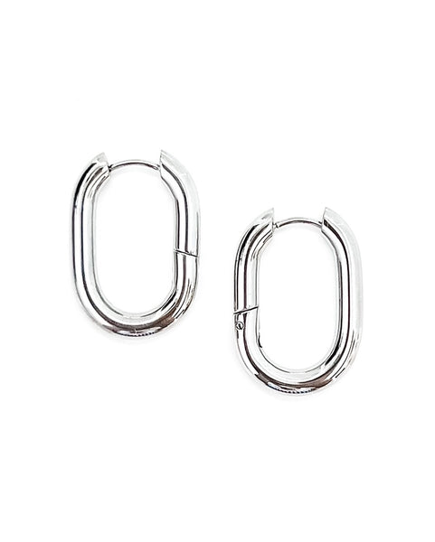 Eira Oval Hoop Earrings - Silver