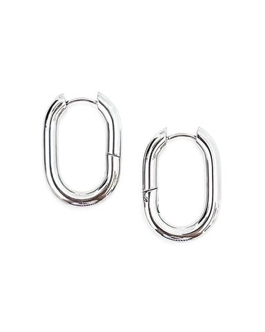 Eira Oval Hoop Earrings - Silver