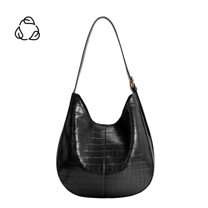 Stefanie Vegan Leather Shoulder Bag - Black