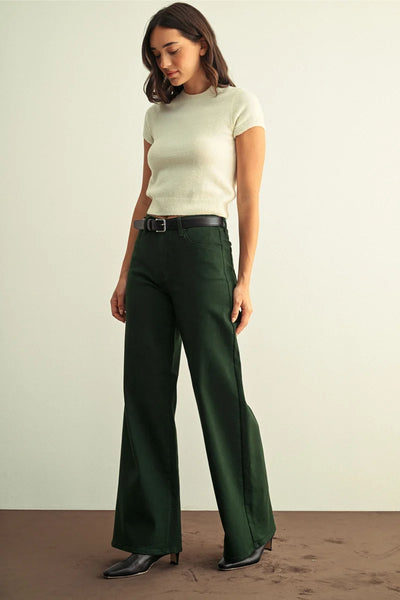 High Rise Wide Leg - Dark Forest Green