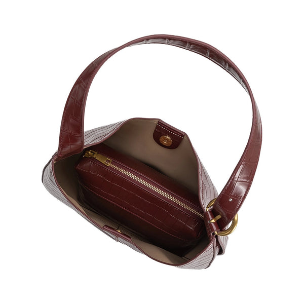 Stefanie Vegan Leather Shoulder Bag - Burgundy