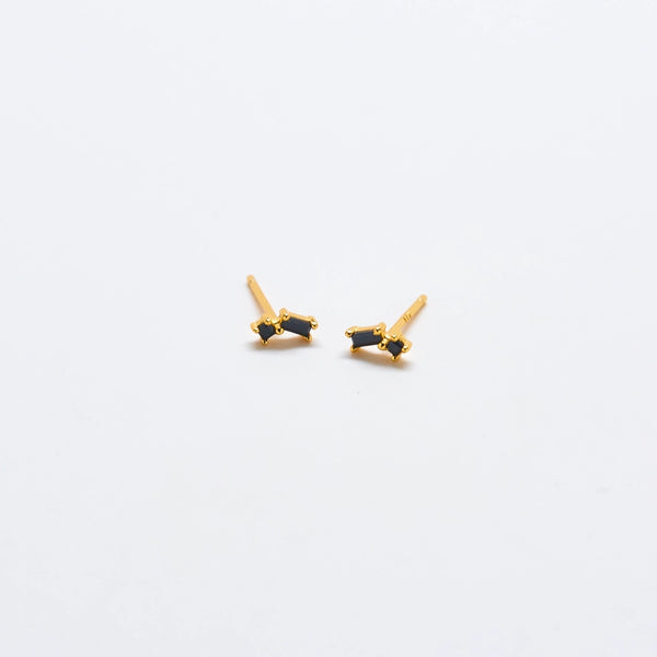 Gold Black Geometric Baguette Stud Earrings