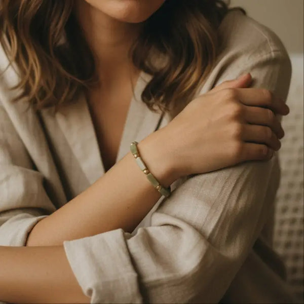 Cube Gemstone Bracelet - Olive Jade