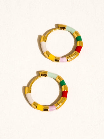 Avielle 18K Vintage Enamel Hoop Earring - Multi Colored