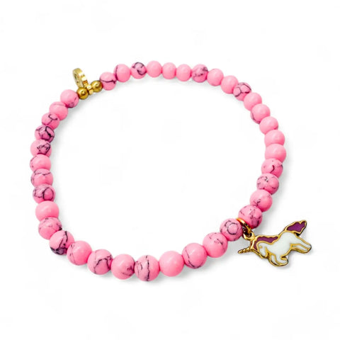 MINI Kids Charm Bracelet - Unicorn Charm + Magenta Howlite