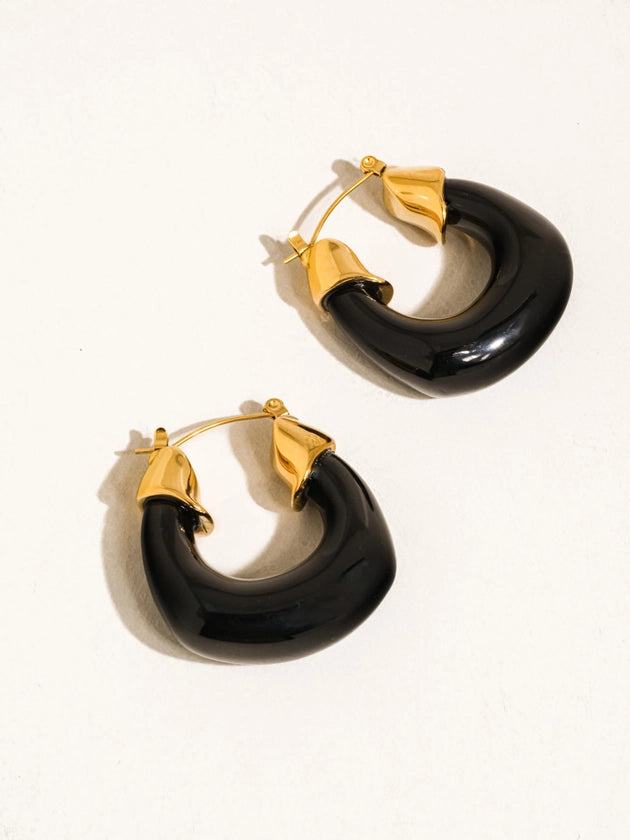 Arlowe Black Resin Hoop Earrings