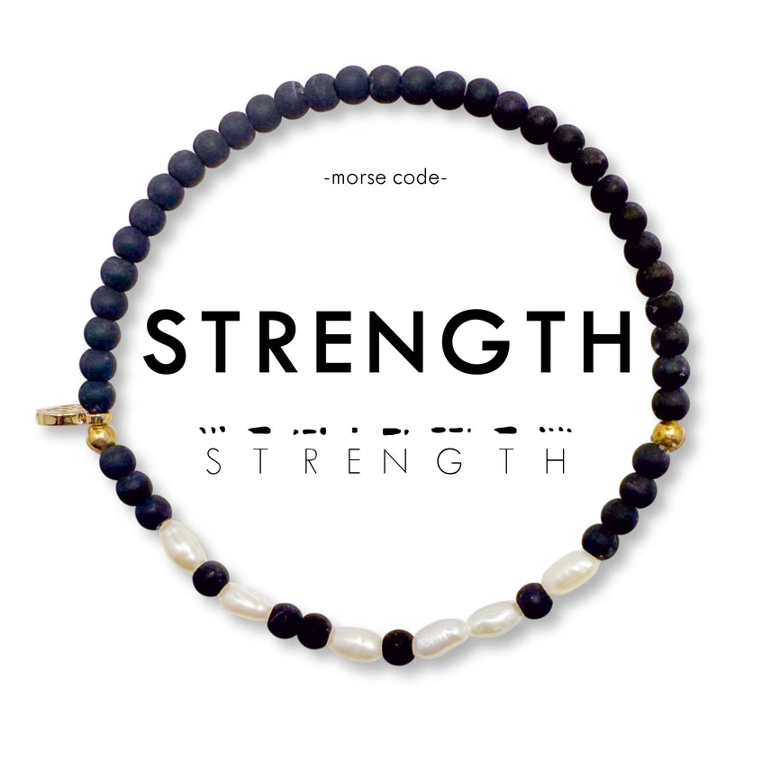 3mm Morse Code Pearl & Stone Bracelet - Strength