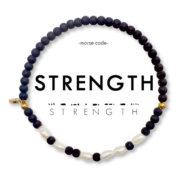 3mm Morse Code Pearl & Stone Bracelet - Strength