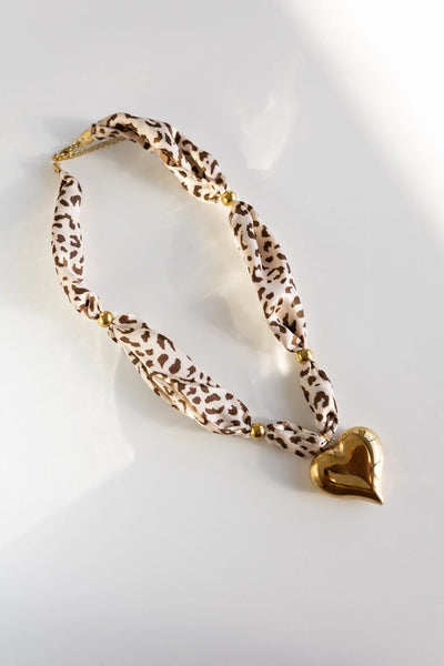 Mariana Leopard Scarf Heart Charm Necklace