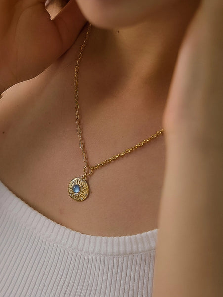 Moonlit 18K Blue Stone Medallion Necklace