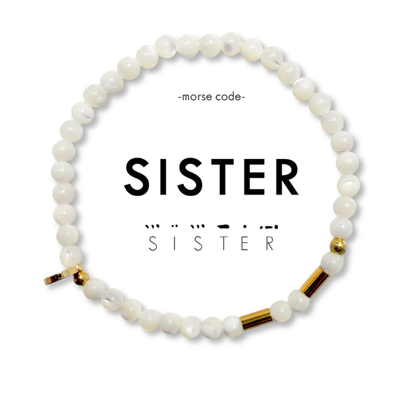 Morse Code Gold & Stone Bracelet - Sister