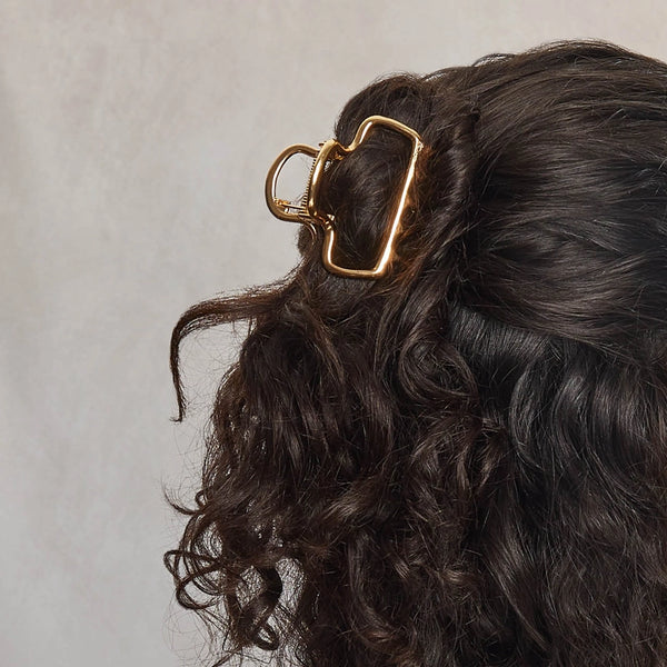 Metal Medium Open Puffy Claw Clip - Gold