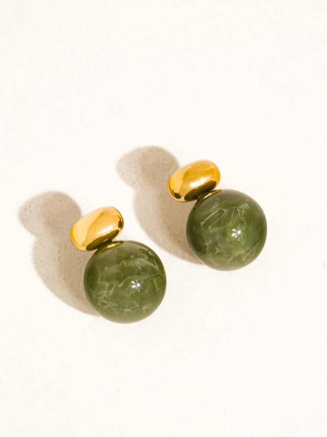 Velisse Green Marble Ball Earring