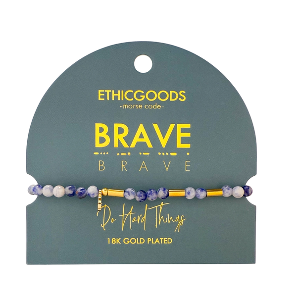Morse Code Gold & Stone Bracelet - Brave