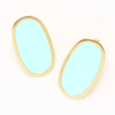 Alexis Oval Enamel Post Earrings - Aqua