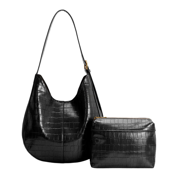 Stefanie Vegan Leather Shoulder Bag - Black