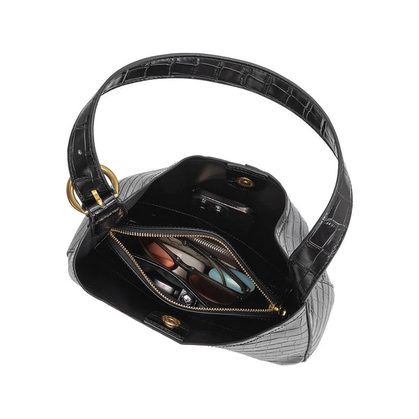Stefanie Vegan Leather Shoulder Bag - Black