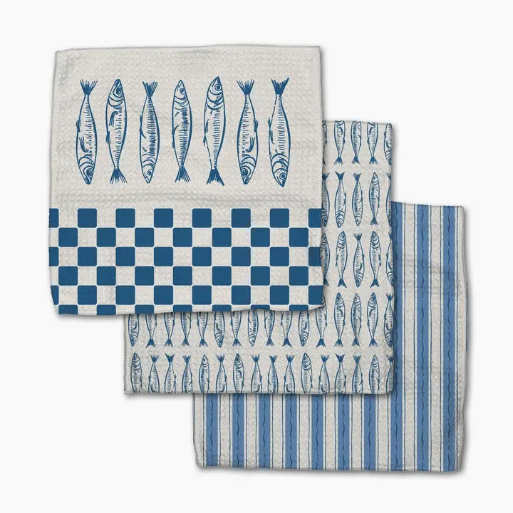 Sardine Check Blue Dishcloth Set