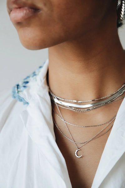Lyra Herringbone Necklace - Silver 16"