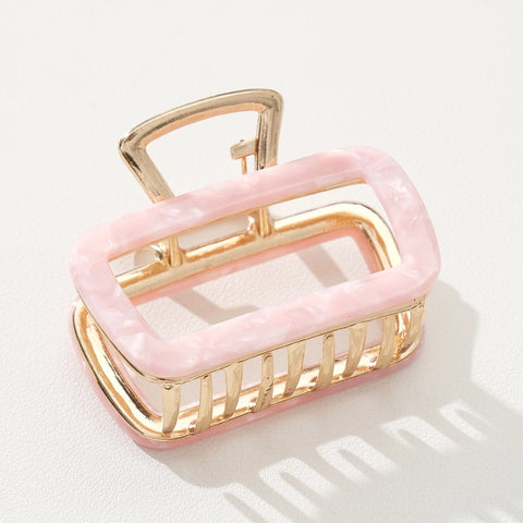 Harlow Hollow Rectangle Metal Clip - Pink Pearl