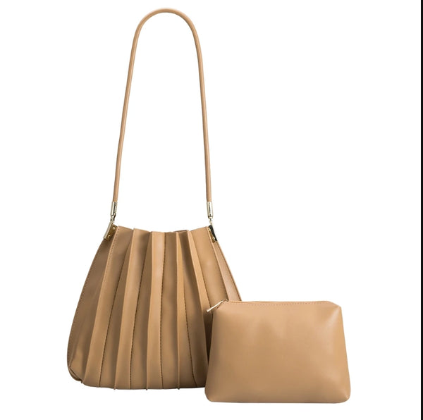 Elle Vegan Leather Bag with Pouch - Taupe