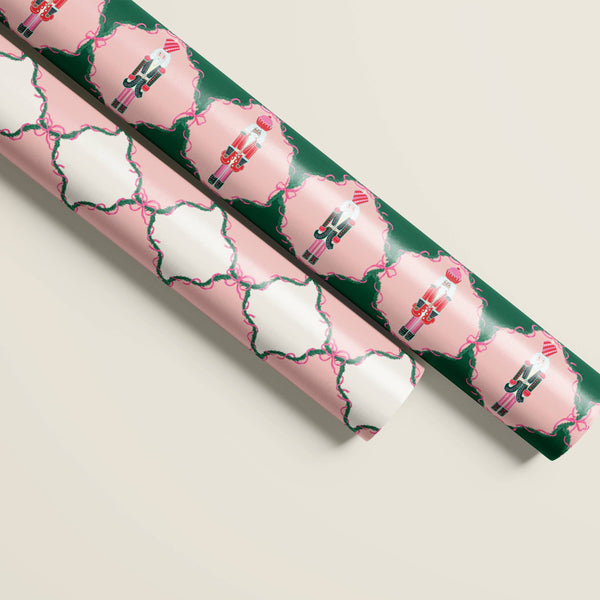 Pink Nutcracker/Trellis Bows Double Sided Gift Wrap, Set of 3