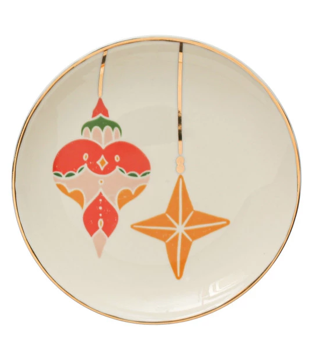 Stoneware Plate with Ornaments & Gold Electroplating - #2