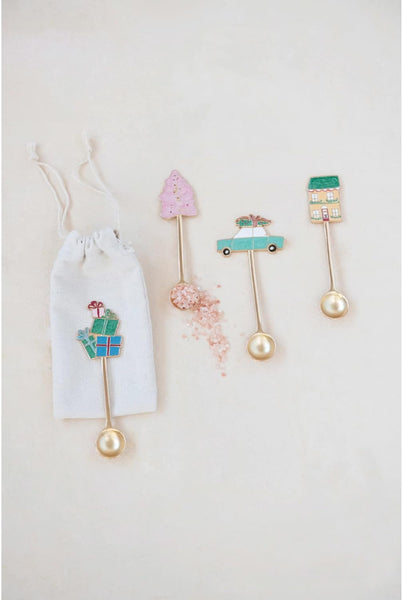 Zinc Alloy Spoons with Holiday Handle - Set of 4 with Drawstring Bag