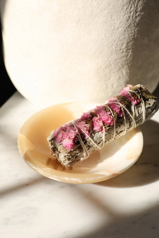 Pink Statice Flower White Sage Smudge Wand