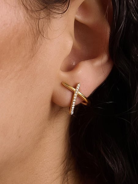 Echo 18K Cz Crossover Earrings