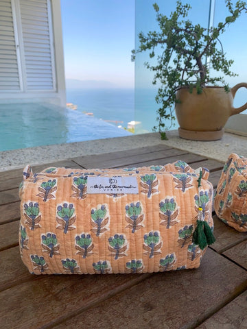 Block Printed Travel Bag - Peach Large