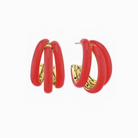 Petite Tri-Hoop Earrings - Red