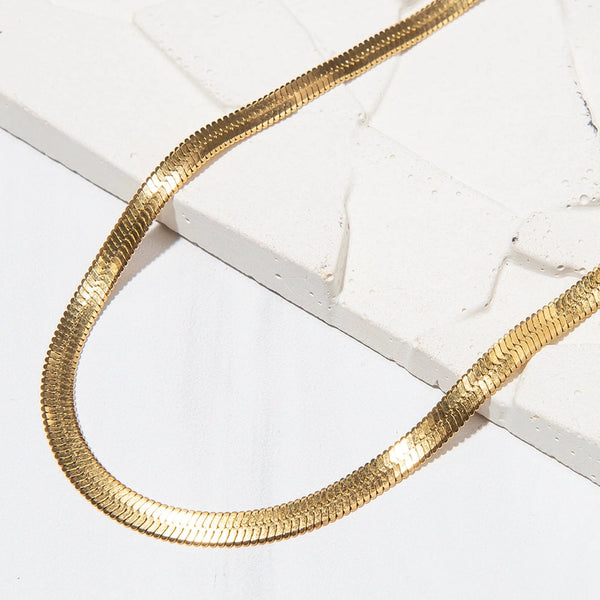 Gold Herringbone Chain Necklace - 16"