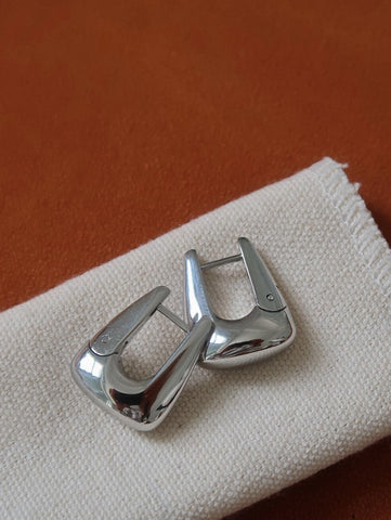 Cadance 18K Geometric Hoop Earrings - Silver