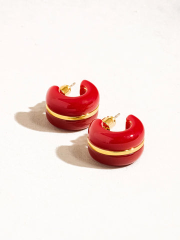 Arlo 18K Small C Hoop Earring - Red